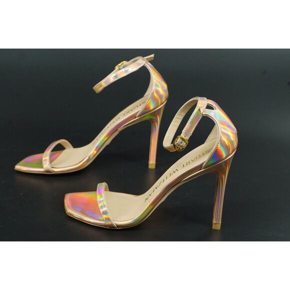 Stuart Weitzman Nudistcurve 100 Hologram Ankle Strappy Sandals Size 5 $475 pink - Picture 5 of 10